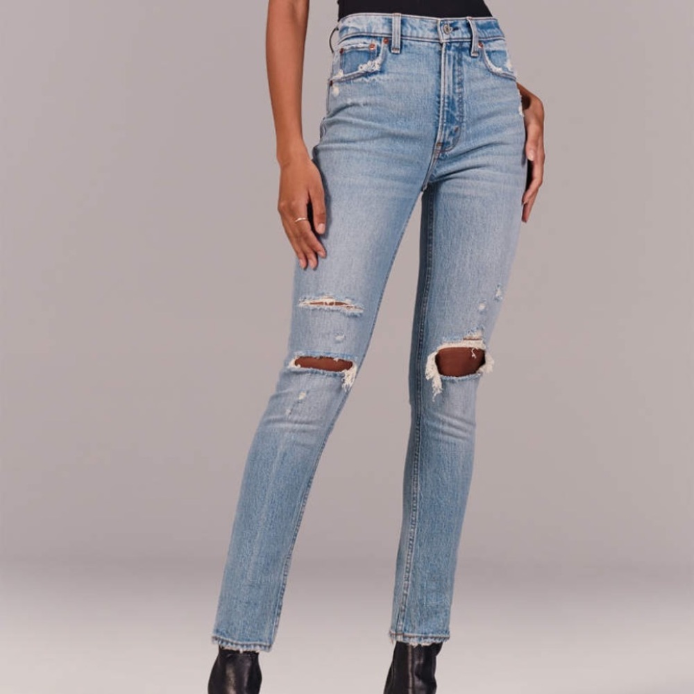 Abercrombie High Rise Ripped Skinny Jeans